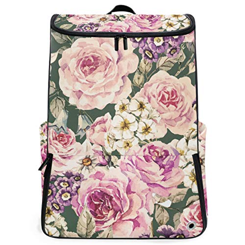 FANTAZIO Laptoprucksack für unterwegs, mit Rosenblütenmuster, langlebig, für Schule und Schule