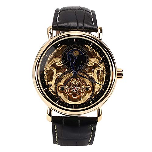 Automatische mechanische Uhr, wasserdichte mechanische Armbanduhr für Herren, Handaufzug aus Edelstahl und Armbanduhr aus PU-Leder(1#)