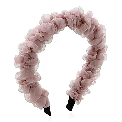 Rutschfester Haarreifen Damen-Haarband mit hohem Schädel-Oberteil, plissiertes Netz-Haarband, einfaches Haar-Accessoire for Ausgehen (Color : Pink, Size : 11x3cm)