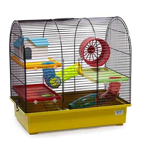 decorwelt Hamsterkäfige Gelb Außenmaße 49x32,5x48,5 Nagerkäfig Hamster Plastik Kleintier Käfig mit Zubehör