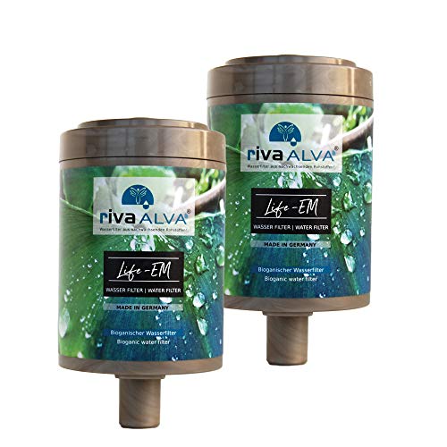 rivaALVA Trinkwasser-Filter LIFE-EM, 2er Set Ersatzkartusche, plastikfrei, Blockaktivkohle mit EM Keramik, reduziert Schadstoffe wie Chlor, Mikroplastik, Arzneimittel u.m.