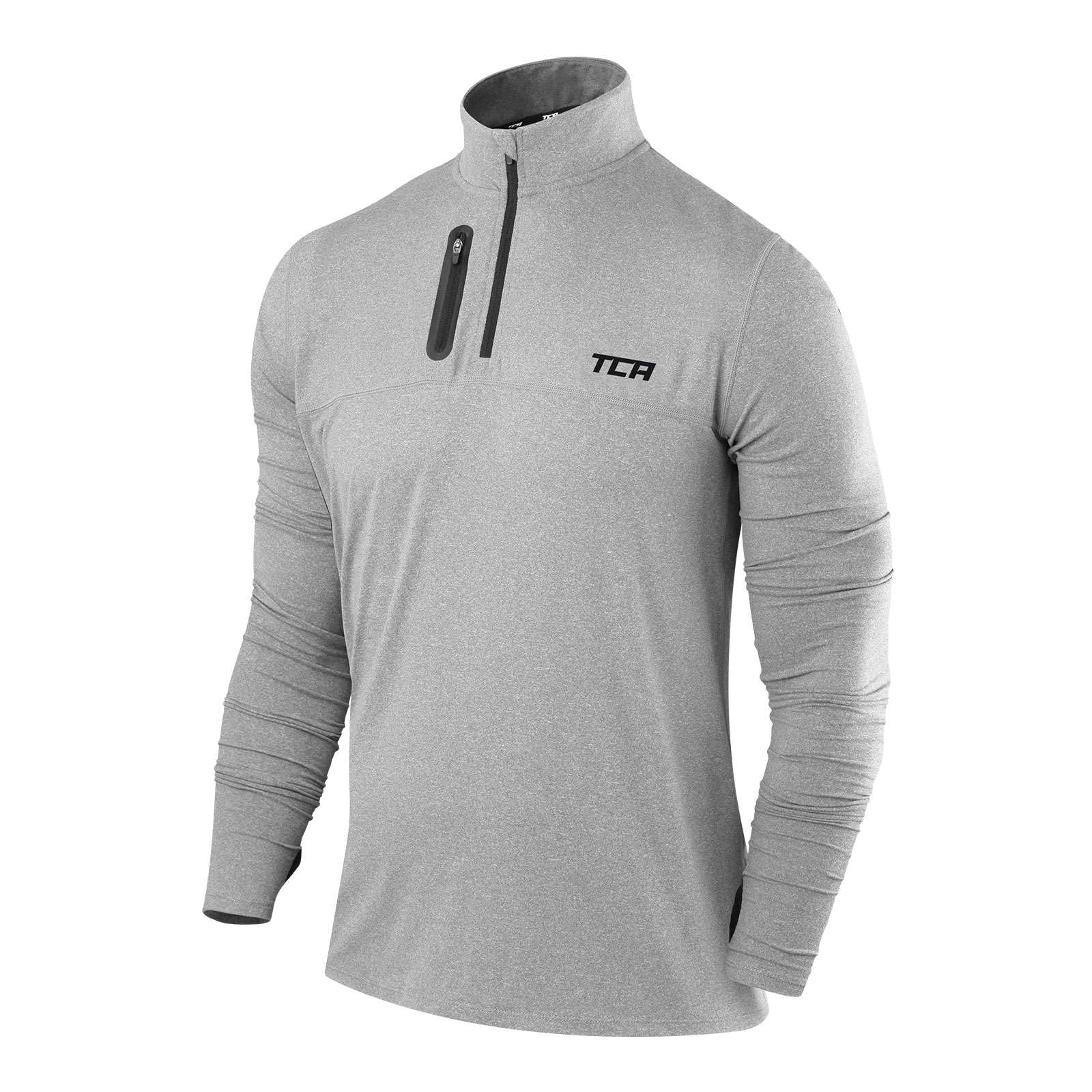 TCA Herren Fusion Pro Quickdry Langarm Lauf Shirt mit Halbem Reißverschluss - Grau/Grau, S