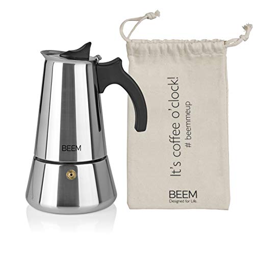 BEEM ESPRESSOMAKER Espressokocher - 6 Tassen | Kaffeekocher | Induktion geeignet | Edelstahl | 200-300 ml Mokka | Camping Espressokanne | Plus Beutel