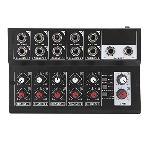 Heayzoki 10-Kanal-Stereo-Mixer, tragbarer 100-240-V-Audio-Mixer, Stereo-Audio-Sound-Mixer für Karaoke-Webcast-Mikrofonverstärkerkonsole, Audio-Mixer-Soundboard-Konsole(EU)