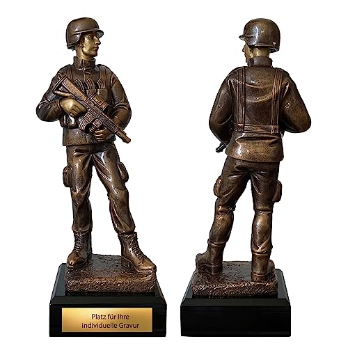 eberin · Soldat Pokal · Truppen Pokal · Dienstzeit Ehrung · Resinfigur Soldat · Bronze/Gold · Pokal mit Wunschtext, Größe 25,5 cm