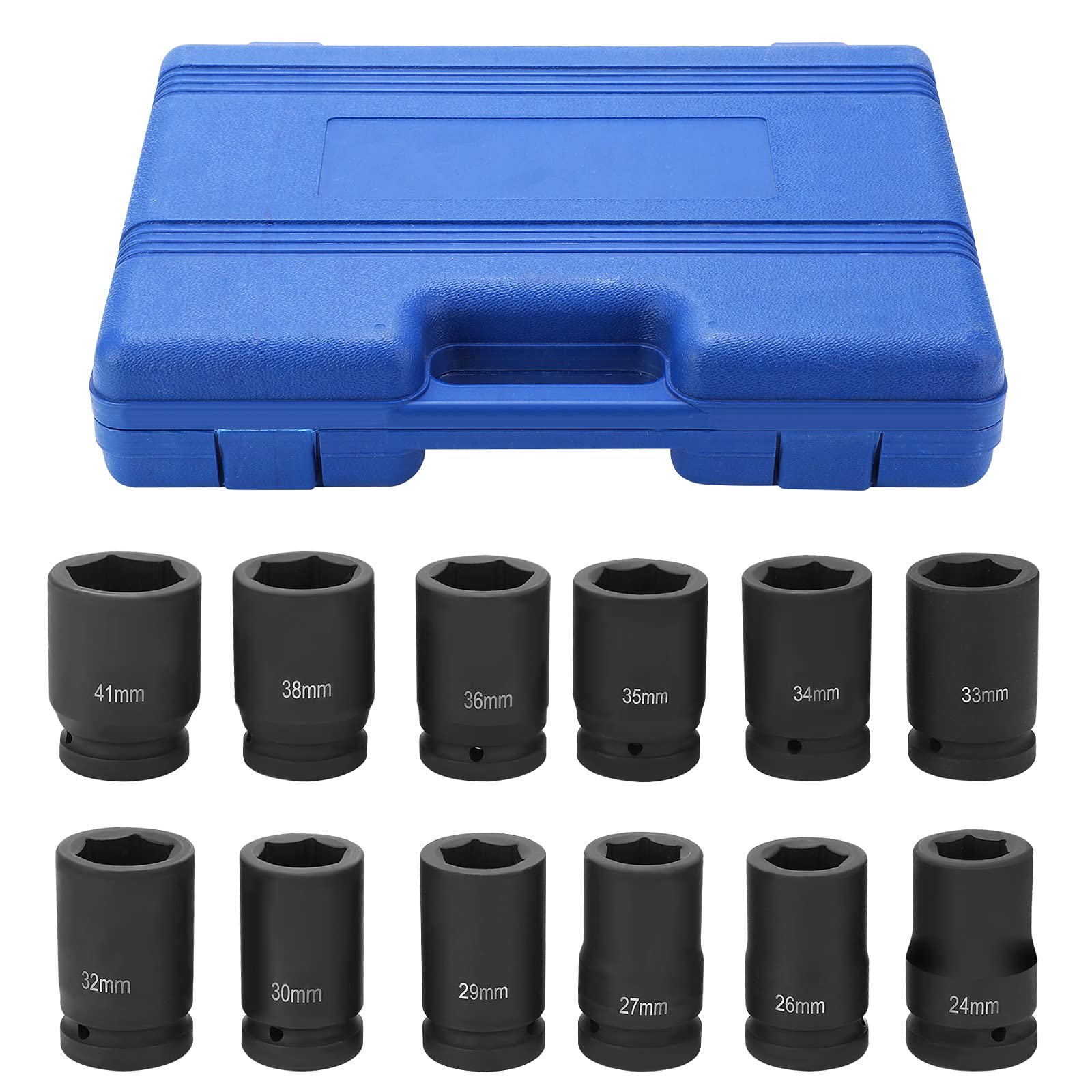 Schlagschrauber Nüsse 1 zoll Set 12-tlg Kraft-Steckschlüssel-Einsatz-Satz Impact Socket Set 25,4 mm (1") Kraftsteckschlüssel-Set 24-41 mm Schlagnuss-Satz zum Lösen/Entfernen von Schrauben