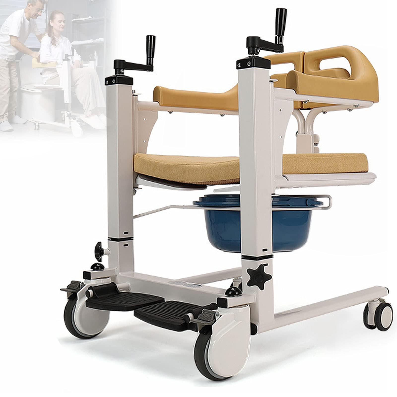 HPDOM Patientenlifter-Transferstuhl,Adjustable Lifting Bath Mobile Commode Rollstuhl Wheelchair with Toilet Seat, Patienten Transfer Lift Dusche Stuhl mit Toilette für Behinderte