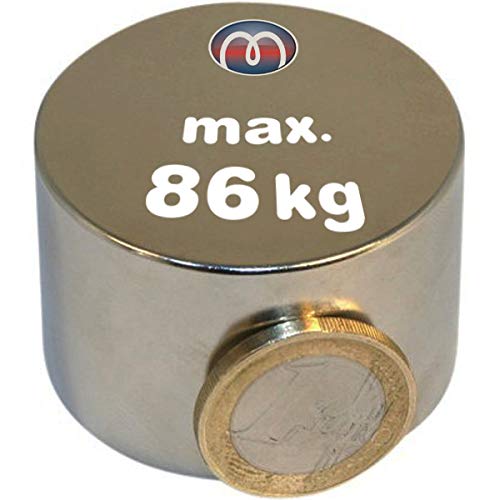 Scheibenmagnet / Rundmagnet Ø 45x30mm - Neodym N45, Nickel - hält 86kg - Magnetscheiben - starker Powermagnet/Supermagnet/Permanentmagnet mit extremer Haftkraft, für Kühlschrank, Magnet Glasboards, Magnettafel, Pinnwand, Whiteboard