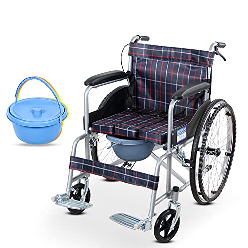 Faltrollstuhl, klappbarer Transit-Reiserollstuhl mit Handbremsen, Speichenrad ultraleicht, für Erwachsene und Behinderte,A