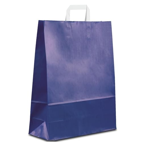 100 x Papiertragetaschen blau 22+10x28 cm | stabile Papiertaschen | Papiertüten Flachhenkel | Kraftpapiertüten klein | Paper Bag | HUTNER