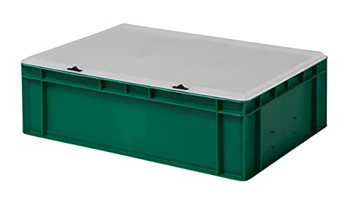 Design Eurobox Stapelbox Lagerbehälter Kunststoffbox in 5 Farben und 16 Größen mit transparentem Deckel (matt) (grün, 60x40x18 cm)