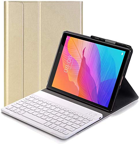 YHFZR Tastatur Hülle for Honor Pad V7 Pro - (QWERTY Layout), Ultradünn Flip Entfernbar Drahtloser Keyboardständer Ledertasche für Honor Pad V7 Pro 11 Zoll Tablet, Gold