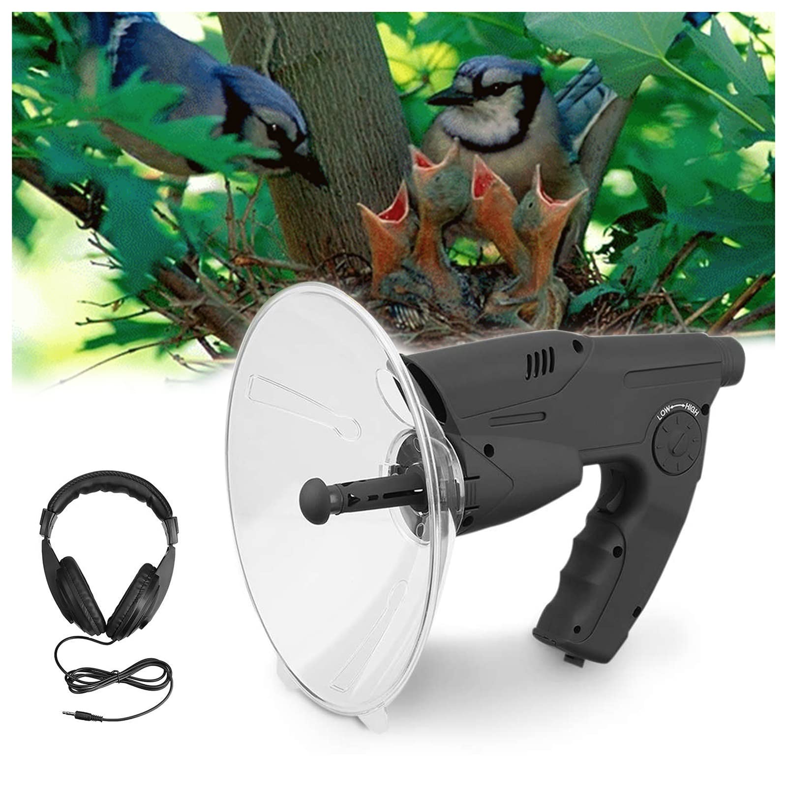 ROLTIN 8X Parabolmikrofon-Monokulare, Outdoor-Vogelhorchgerät mit Kopfhörern, Tonverstärker, bionisches Ohr- und Vogelbeobachtungsteleskop, für große Entfernungen