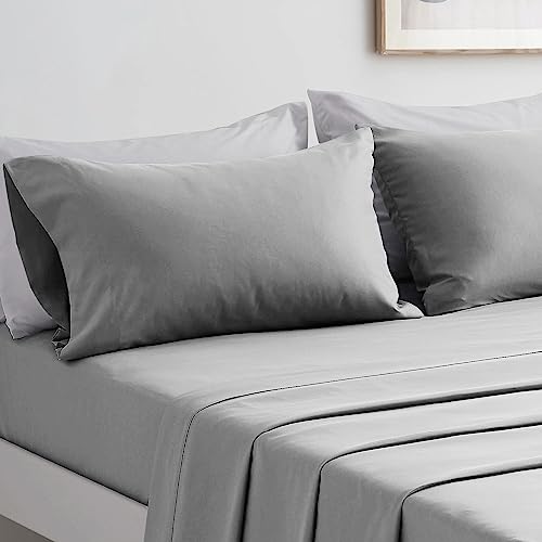 FARFALLAROSSA Komplettes Bettwäsche-Set für Doppelbetten, Bettlaken und Kissenbezüge, Mikrofaser, für Bett mit 180 cm, Hellgrau