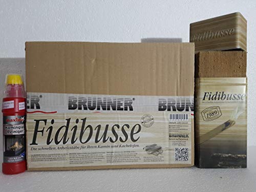 Fidibusse Brunner Geschenkdose incl. 50 Stück + 350 Stück im Karton zum Auffüllen + Kaminglas Reiniger Gel mit Bürste, 1 Flasche á 200ml