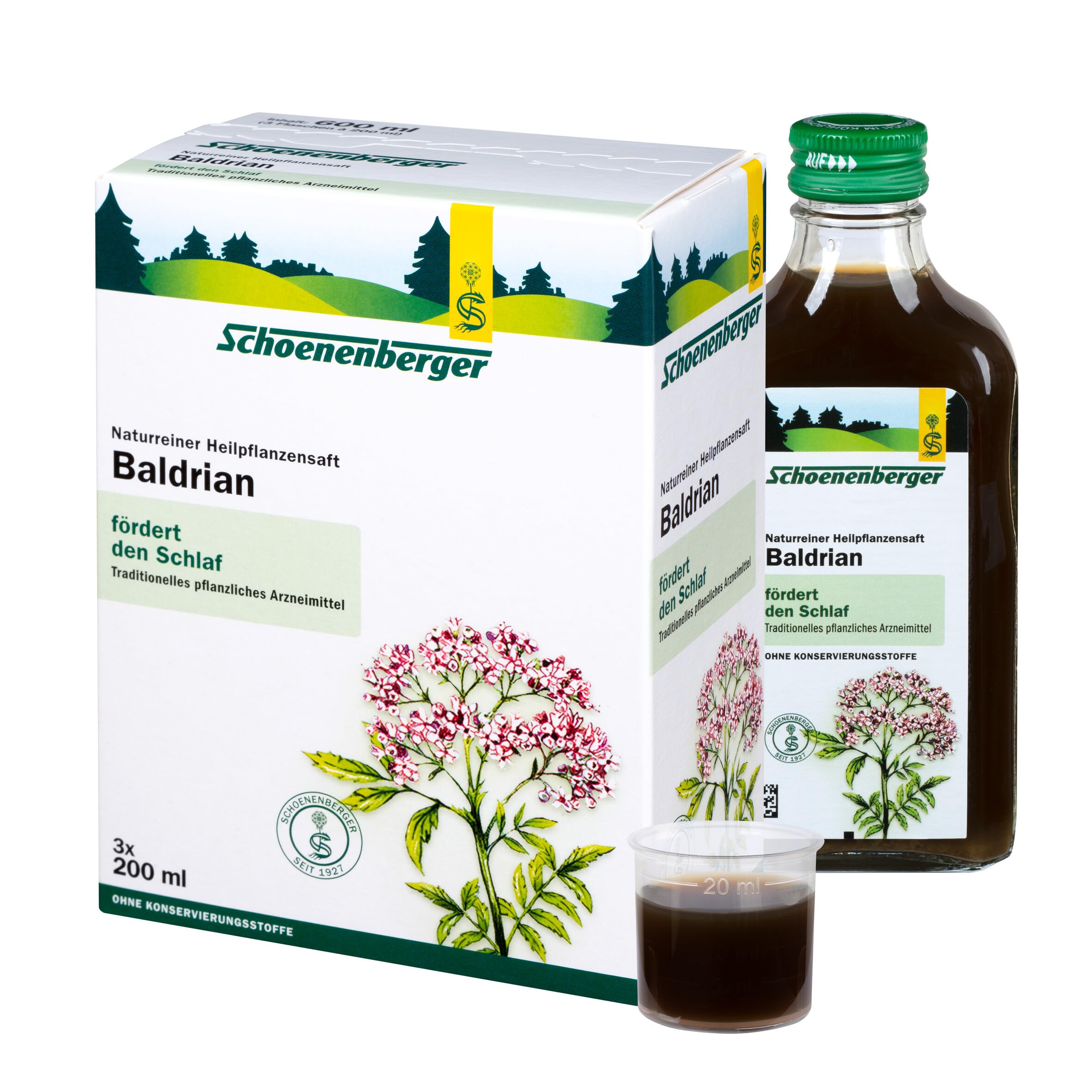 Schoenenberger - Baldrian naturreiner Heilpflanzensaft - 3x 200 ml (600 ml) Glasflaschen - fördert den Schlaf - traditionelles pflanzliches Arzneimittel