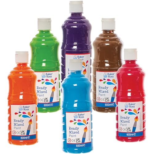 Baker Ross FN164 Fertig gemischte Farben Pack B – 6er-Pack, Farb-Vorteilsflaschenpackung, Farbe für Kinder