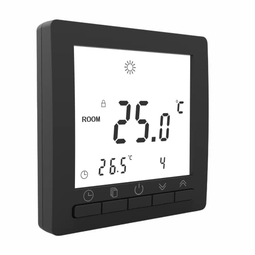 SM-PC®, Digital Thermostat für Fussbodenheizung max 16A, großes Display, Wochenprogramm, weiße Hintergrundbeleuchtung, Front: Schwarz #862