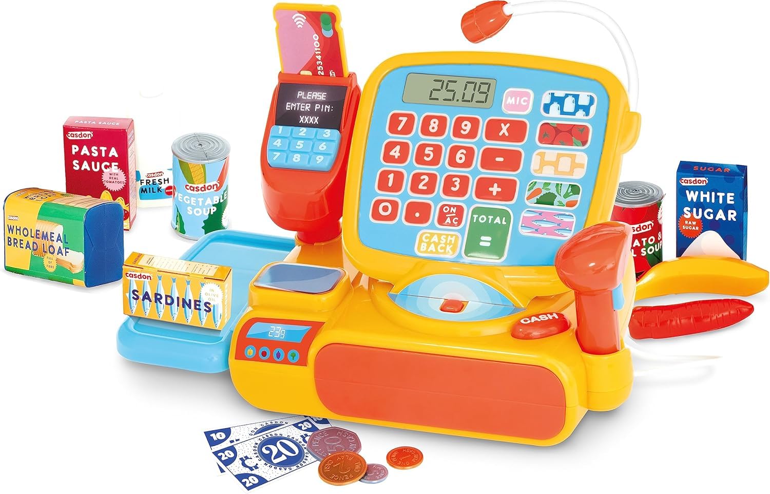 Casdon Registrierkasse | Interaktives Spielzeug Einkaufskasse für Kinder ab 3 Jahren | Inklusive funktionierendem Taschenrechner, Mikrofon, Scanner und mehr