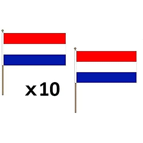 AZ FLAG STOCKFLAGGE NIEDERLANDE 45x30cm mit holzmast - 10 stück HOLLÄNDISCHE STOCKFAHNE 30 x 45 cm - flaggen