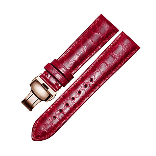 Krokodillederband 14mm-24mm Schwarz/Braun/Rot/Blau-Armband mit Faltschließe für Männer und Frauen, 16mm