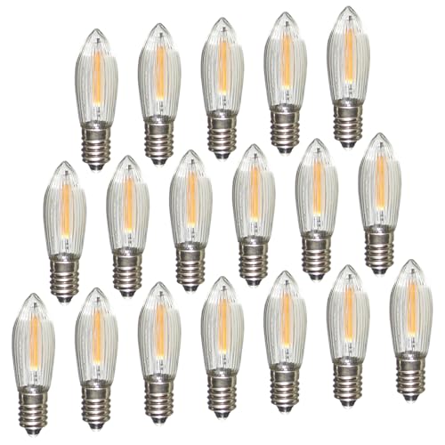 Erzgebirgslicht - AUSWAHL - 18 Stück LED Filament Topkerze 14-55 V 0,1 W für 4-16 Brennstellen E10 Riffelkerze Ersatzbirne Glühbirne Glühlämpchen für Lichterketten Pyramide Schwibbogen