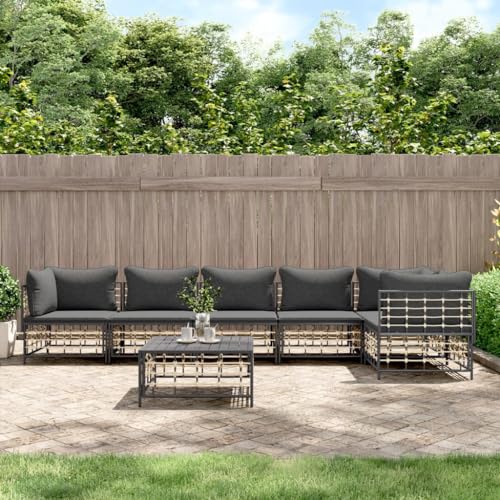 Youuihom Sofa-Kombination Gepolstertes Sofa Loungesofa Wohnzimmersofa 7-TLG. Garten-Lounge-Set mit Kissen Anthrazit Poly Rattan Geeignet für Wohnzimmer, Schlafzimmer, Wohnung, Gästezimmer