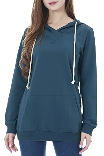 Smallshow Schwangere Pflege Damen Langarm Stillen Shirt Sweatshirt Kapuzenpullover Stillzeit Dusty Blue XL