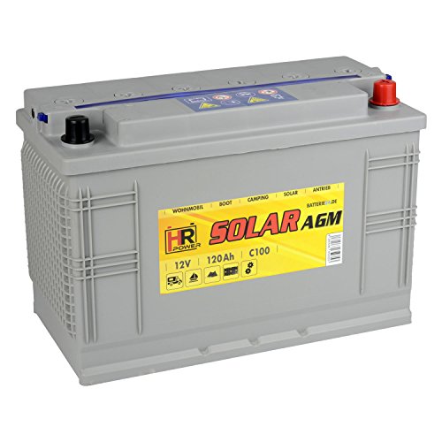 HR Solar AGM | 12V 120Ah Versorgungsbatterie als Wohnmobilbatterie Bootsbatterie Solarbatterie Wohnwagenbatterie VRLA Vliesbatterie