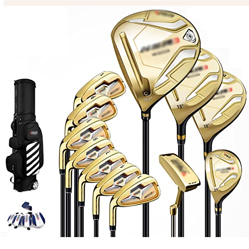 YUNZHIDUAN 12-teiliges Golf-Set Für Linkshänder, Herren-Golfschläger-Komplettsets, Profi-Golfschläger-Schaft Aus Graphit-Kohlenstoffstahl Mit Laufradtasche, Golden