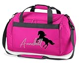 Reittasche mit Namensdruck personalisiert | Motiv aufsteigendes Pferd mit Name | Trage- und Sporttasche für Mädchen zum Reiten in vielen Farben verfügbar (pink)