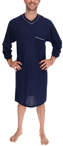 Nachthemd Herren Langer Arm Nachtkittel Nachtgewand Schlafhemd, Größe:L, Farbe:Navyblau