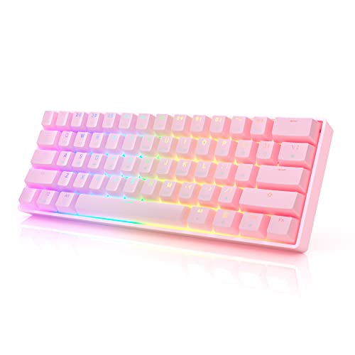 HK Gaming GK61 mechanische 60 Prozent Tastatur | 61 programmierbare Tasten mit RGB Beleuchtung | Kompatibel mit Windows PC & Mac | QWERTY Layout | Hotswap Gateron Optical Red Switches | Pink