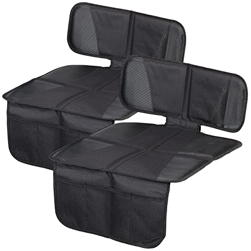 Lescars Sitzschoner: 2er-Set Kindersitz-Unterlage Basic, 3 Netztaschen, Isofix-geeignet (Sitzschutz Kindersitz, Sitzschoner Kindersitz, Autositzbezüge)