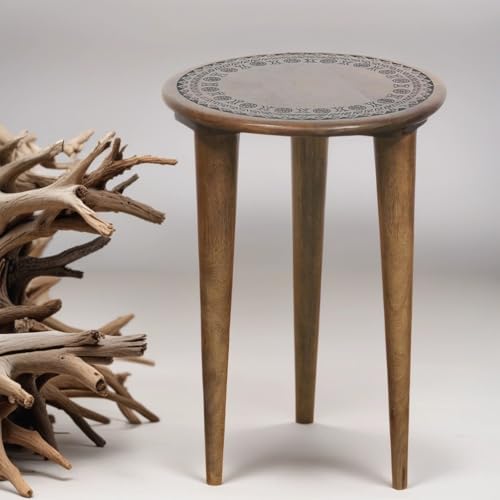 MARRAKESCH Beistelltisch Nachttisch aus Holz | Tisch Hocker Astus rund als Orientalische Dekoration