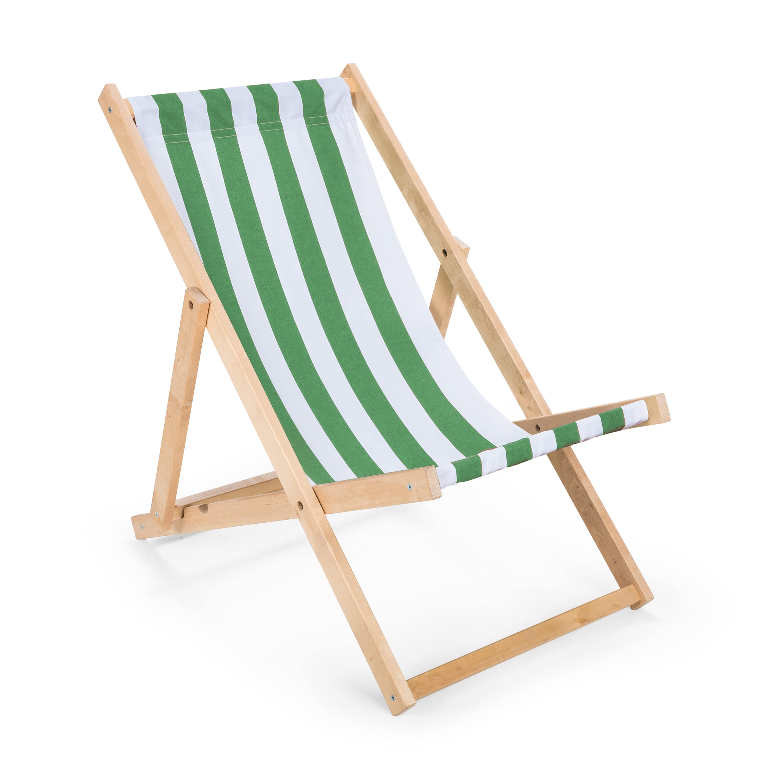 IMPWOOD Liegestuhl grün-weiß, Strandstuhl aus Holz,bis 100 kg, klappbar,Liege aus Buchenholz, Holzklappstuhl,Strandliege,Klappliege für Strand,Holz-Liegestuhl