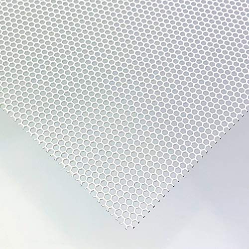 Stahl Lochblech HV2-2,5 Farbig Weiß RAL 9016 Stahl 1 mm dick Hexagonal Gitter Zuschnitt nach Maß (500 mm x 200 mm)