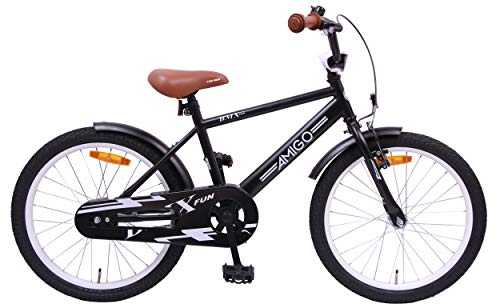 Amigo BMX Fun - Kinderfahrrad für Jungen - 20 Zoll - mit Handbremse, Rücktritt, Lenkerpolster und fahrradständer - ab 5-8 Jahre - Schwarz
