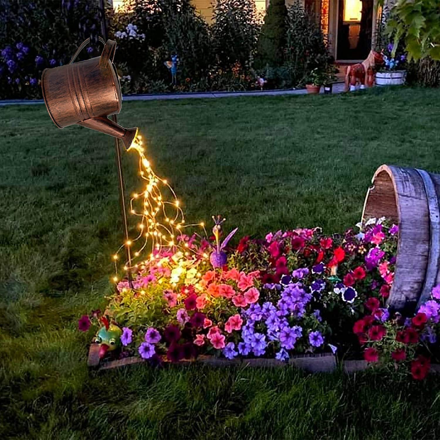 lifemet Solar Gießkanne Lampe Gartendekoration-wasserdichte Kupfer aussen Skulptur Schmuck Stern LED Fee Kunst Dekoration wasserfall Licht Hängegarten (mit Halterung)