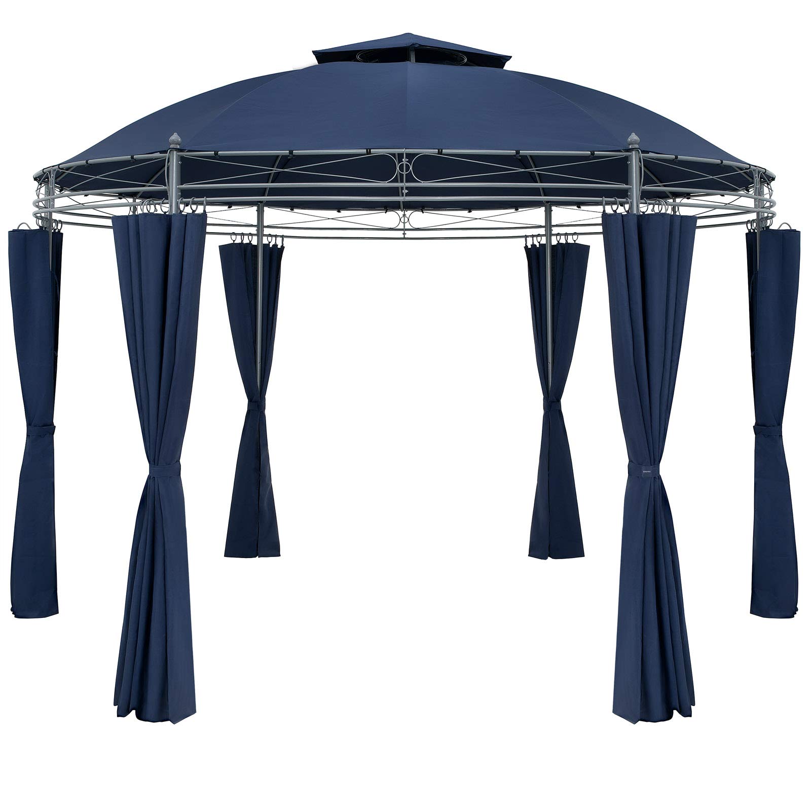 CASARIA® Pavillon Toscana Ø350cm Metall Wasserabweisend UV-Schutz 50+ Stabil Gartenzelt Gartenpavillon Luxus Modern Blau