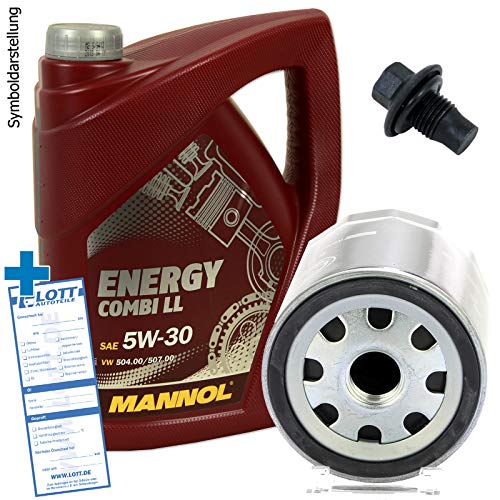 Ölwechsel Set Inspektion 5 Liter Mannol Energy Combi LL 5W-30 Motoröl + Ölfilter + Öl Ablassschraube Verschlussschraube