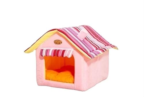 Warmes Hundehaus, Haustierbett, abnehmbar, for den Innenbereich, faltbar, Warmer Schlafsack, Hundehütte, Haustierprodukte, Heimdekoration, Zubehör (Color : Pink Dog House, Size : M)