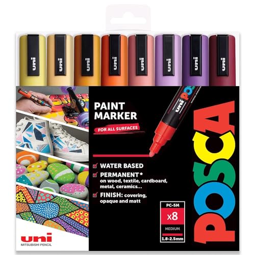 POSCA - PC-5M - Paint Marker Art Pens - 1.8-2.5mm - Sunset Tones 8er Set in Geschenkbox