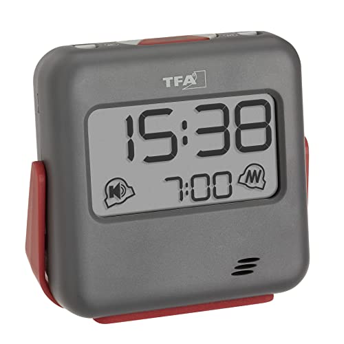TFA Dostmann Reisewecker digital Buzz, 60.2031.10, mit Vibrationsalarm und lautem Weckton, ideal für Tiefschläfer, mit Tastensperre, grau