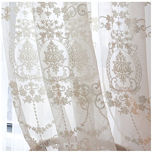 CYSTYLE 2018 1er-Pack Gardine, weiß Spitze Vorhang aus hochwertigem mit transparentem Oberstoff (150 cm W*270 cm H)