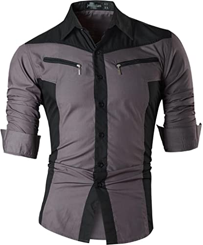 jeansian Herren Freizeit Hemden Shirt Tops Mode Langarmshirts Slim Fit Z018 Gray L