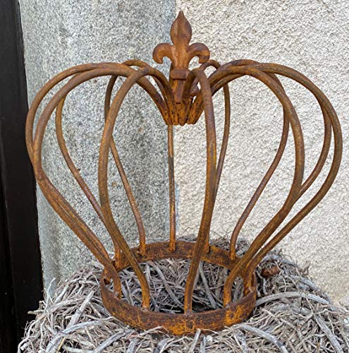 Edelrost Krone bauchig mit Rundstäben auf Standring groß 35 cm Gartendeko