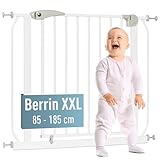 ib style Türschutzgitter Berrin XXL 85-185 - Extra breiter Durchgang, Treppenschutzgitter für Babys, Selbstschließend, Ohne Bohren, 150-160 cm, Weiß