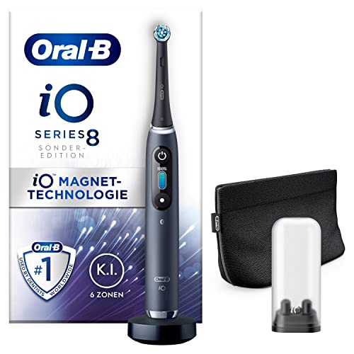 Oral-B iO 8 Special Edition Elektrische Zahnbürste mit Magnet-Technologie, sanfte Mikrovibrationen, Farbdisplay & Beauty-Tasche, black onyx