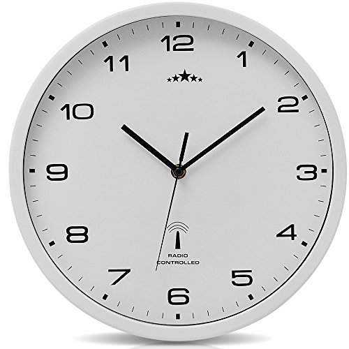 Monzana® Wanduhr Funk Automatische Zeitumstellung Geräuscharm Quarzuhrwerk Analog 31 cm Indoor Funkuhr Uhr Modern Weiß